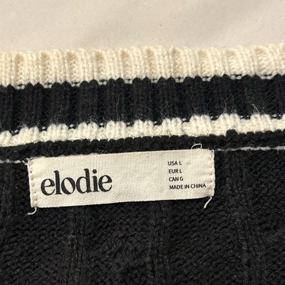 Elodie Black Knit Sweater with White Trim VNeck Sweater - Picture 5 of 8